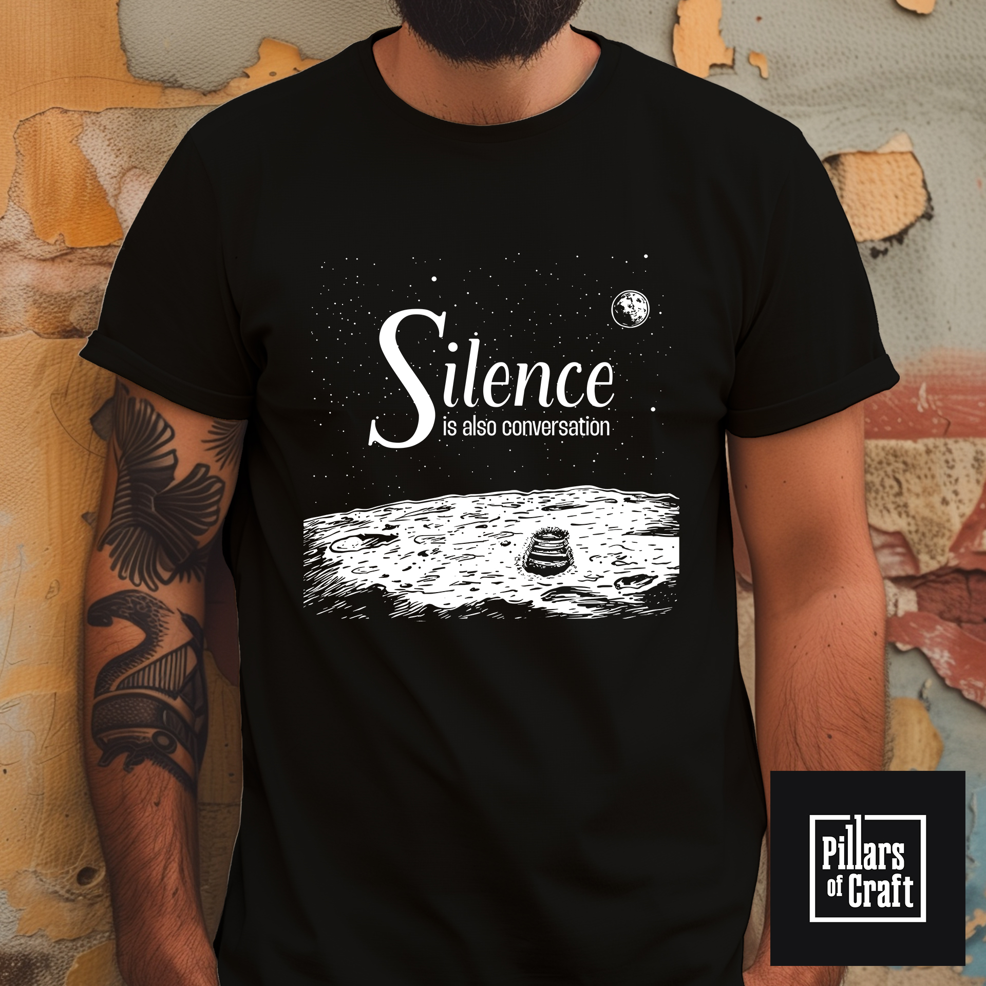 Footsteps on the moon T-shirt, Silence is also conversation T-shirt, Thought Provoking T-shirt - Image 1