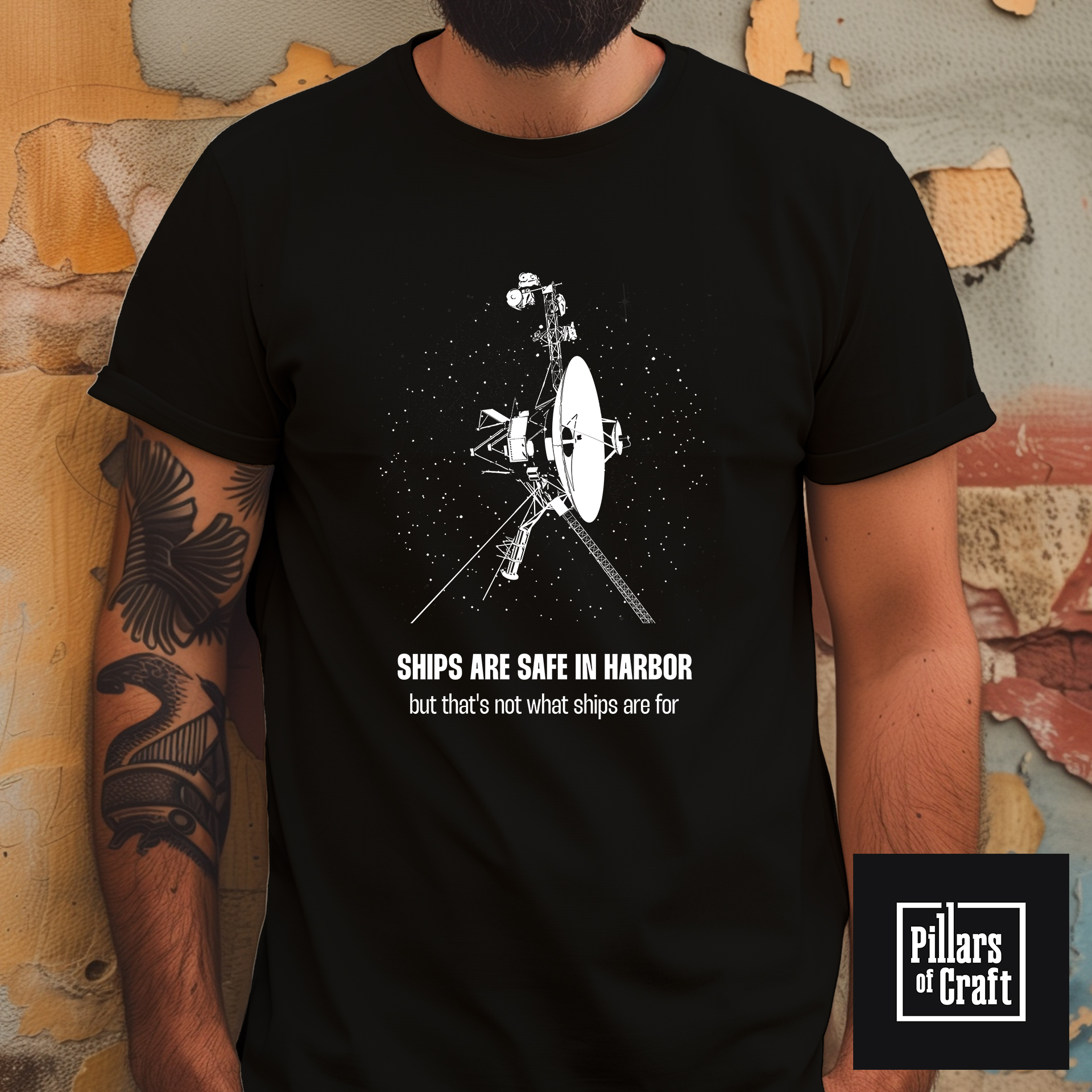 Voyager spacecraft T-shirt, Ships are safe in harbor T-shirt, Thought Provoking T-shirt - Image 2