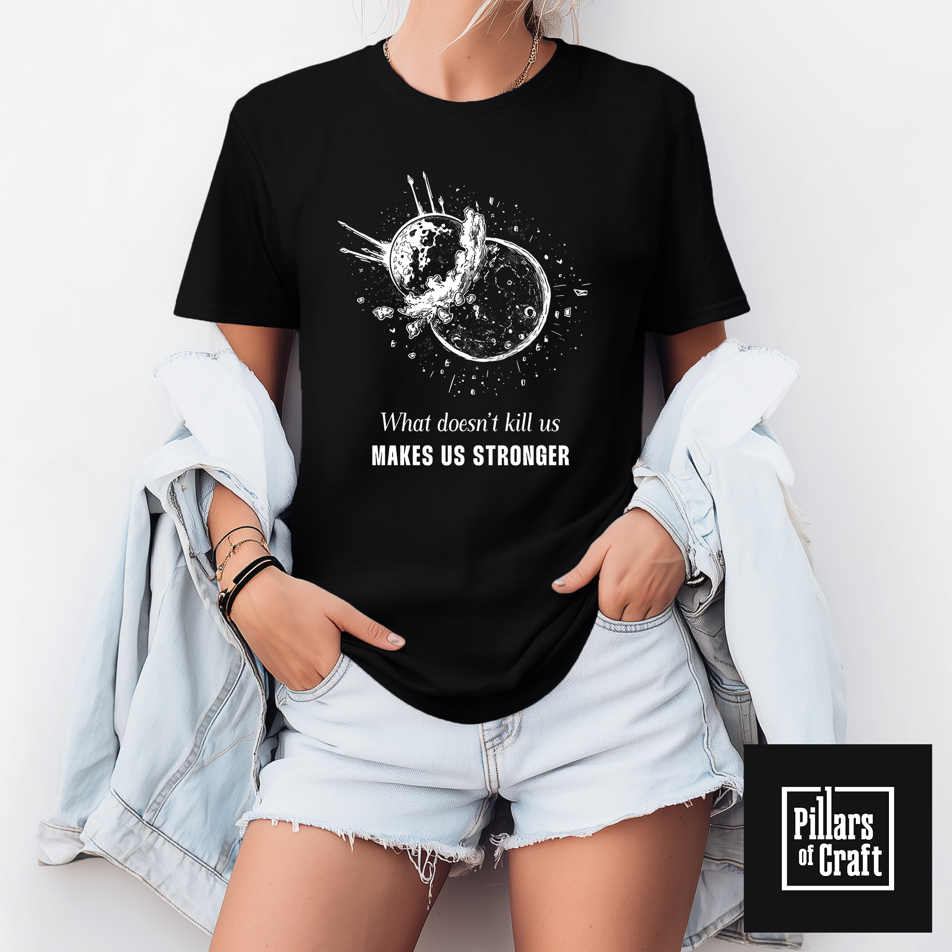 Earth Theia Collision T-shirt, Cosmic T-shirt, Friedrich Nietzsche Quote T-shirt, Inspirational T-shirt - Image 1