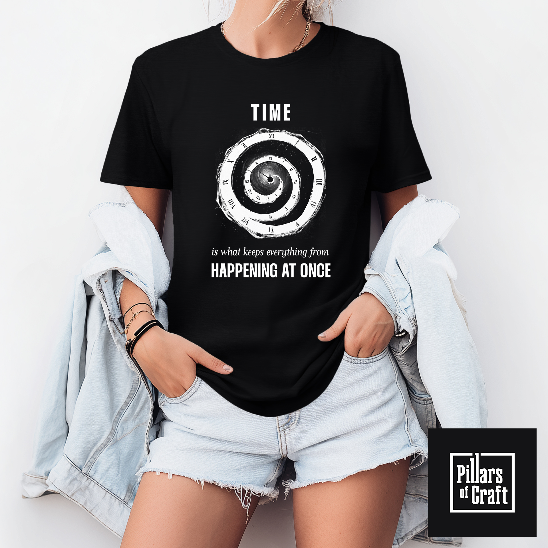 Spiraling clock T-shirt, Time spiraling T-shirt, Universe T-shirt, Inspirational T-shirt - Image 3