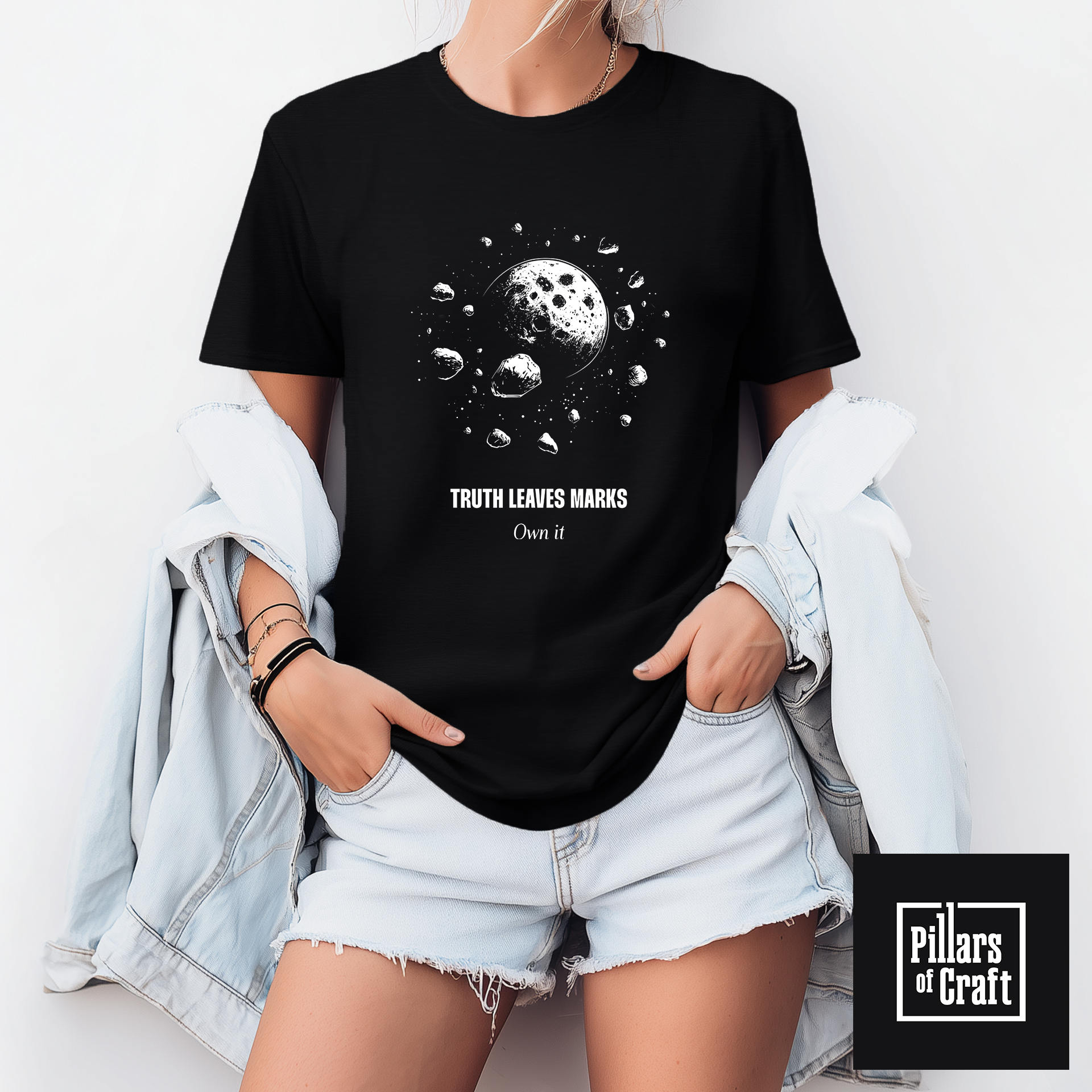Moon T-shirt, Asteroids T-shirt, Truth leaves marks T-shirt, Cosmic T-shirt, Inspirational T-shirt - Image 3