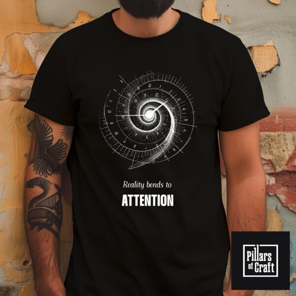 Reality bends to attention T-shirt, Spiraling Time T-shirt, Cosmic spiral T-shirt, Quantum physics T-shirt