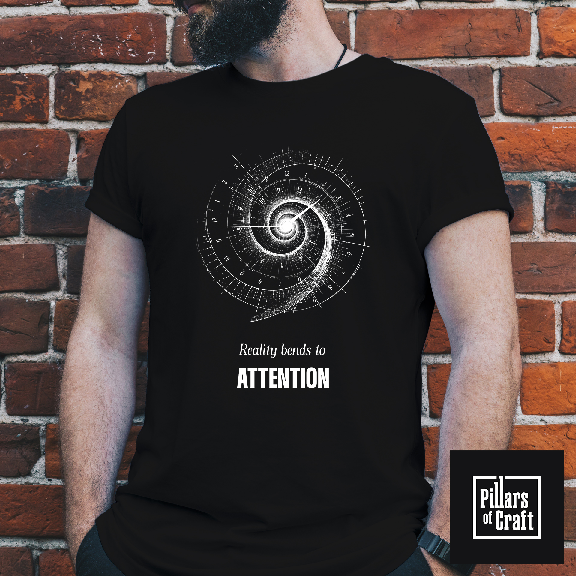 Reality bends to attention T-shirt, Spiraling Time T-shirt, Cosmic spiral T-shirt, Quantum physics T-shirt - Image 3